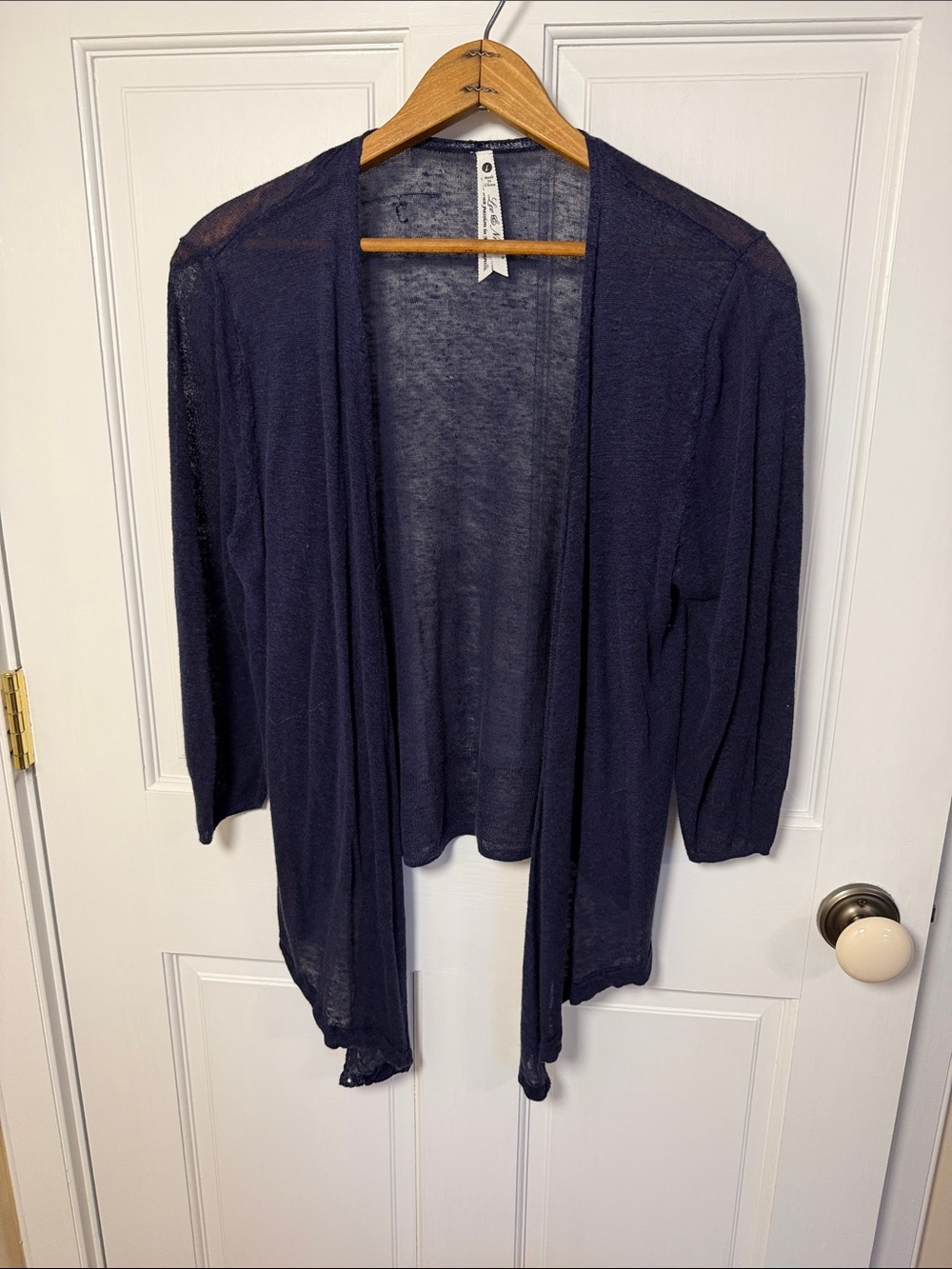 Lightweight Navy Open-Front Women's linen blend Cardigan Sweater front tie